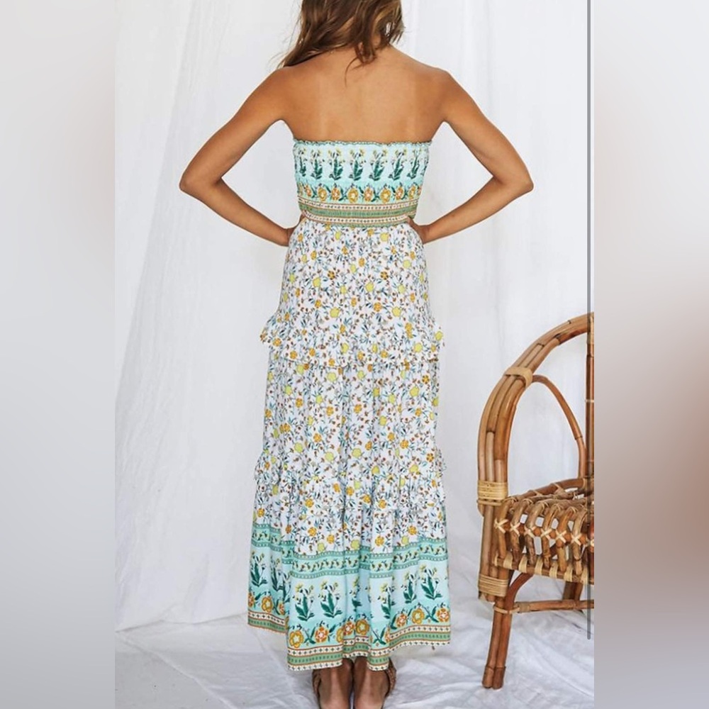 NWT Floral Boho Maxi Dress with Green Accents S - Picture 4 of 12